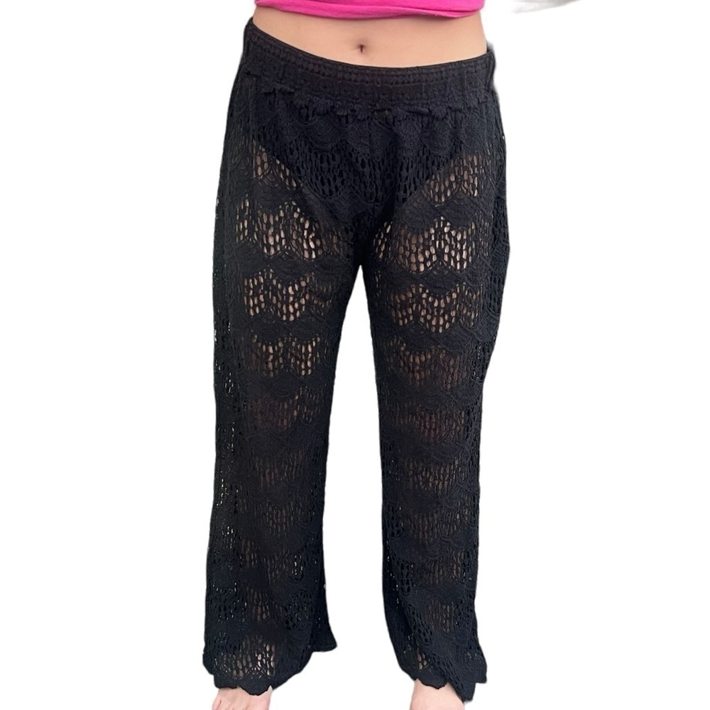 Soft Surroundings Crochet Lace Open Knit Black Pants Sz: S Petite Boho Coastal - Picture 2 of 12